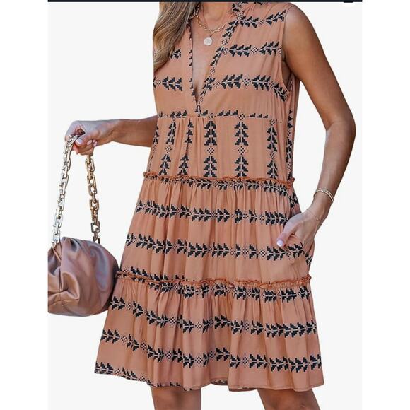 CUPSHE Women's Mini Dress V Neck Striped Sleeveless Ruffled A Line - Picture 1 of 3